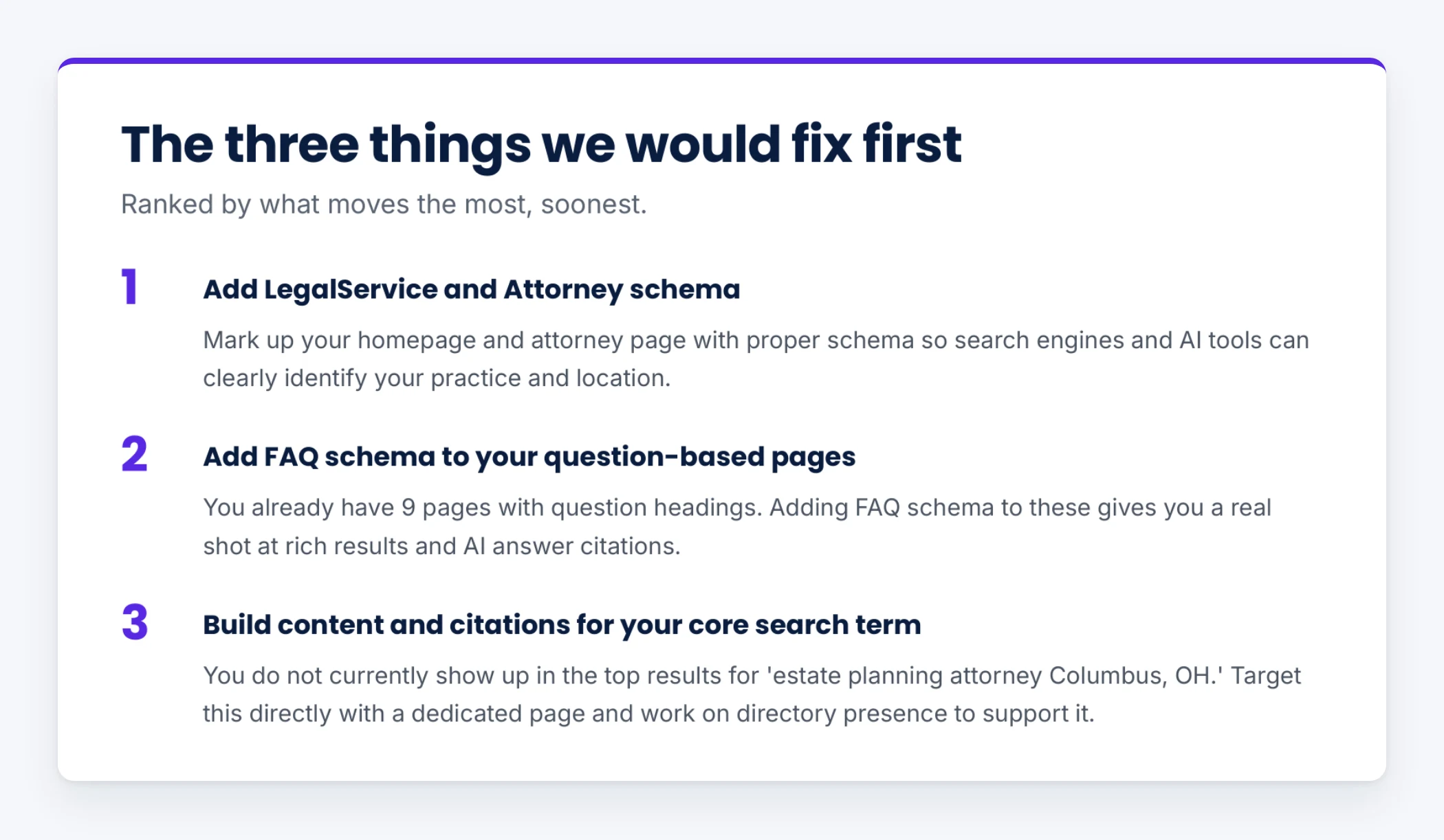 The three things we would fix first.
