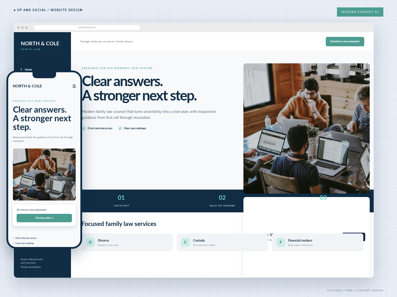 Strategic Clarity, fictional family law website concept designed by Up And Social