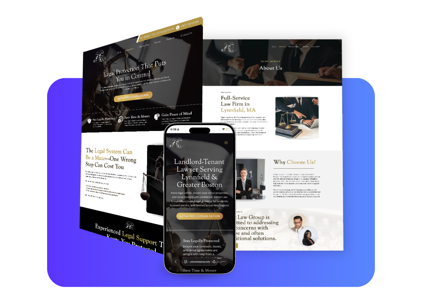 Zaheer Law Group, law firm website designed by Up And Social