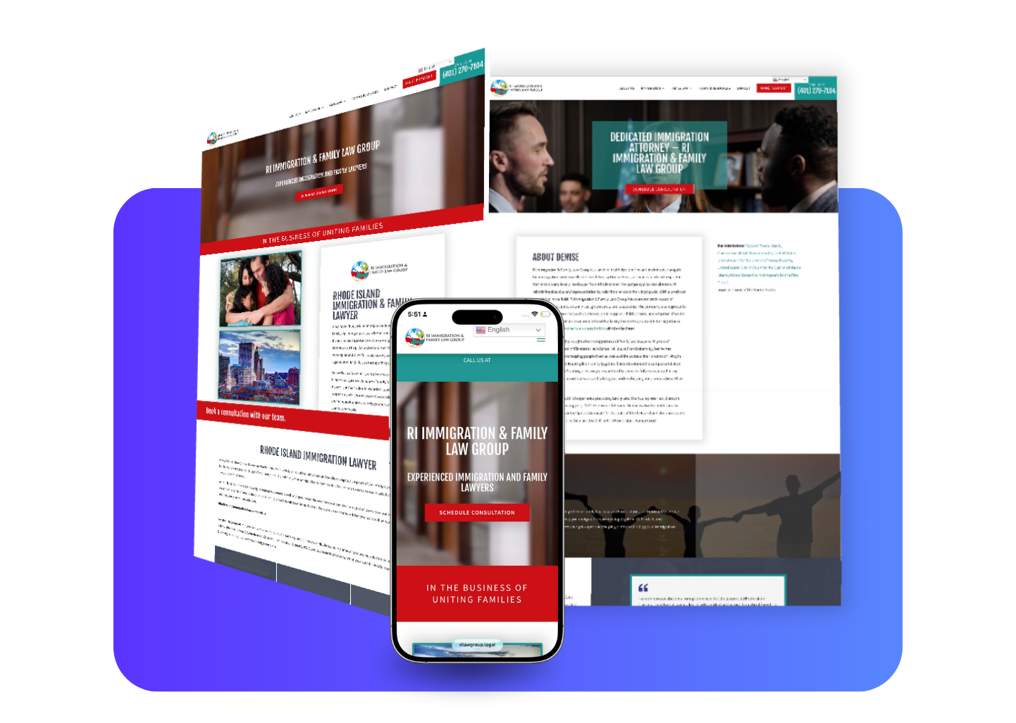 RI Immigration & Family Law, law firm website designed by Up And Social